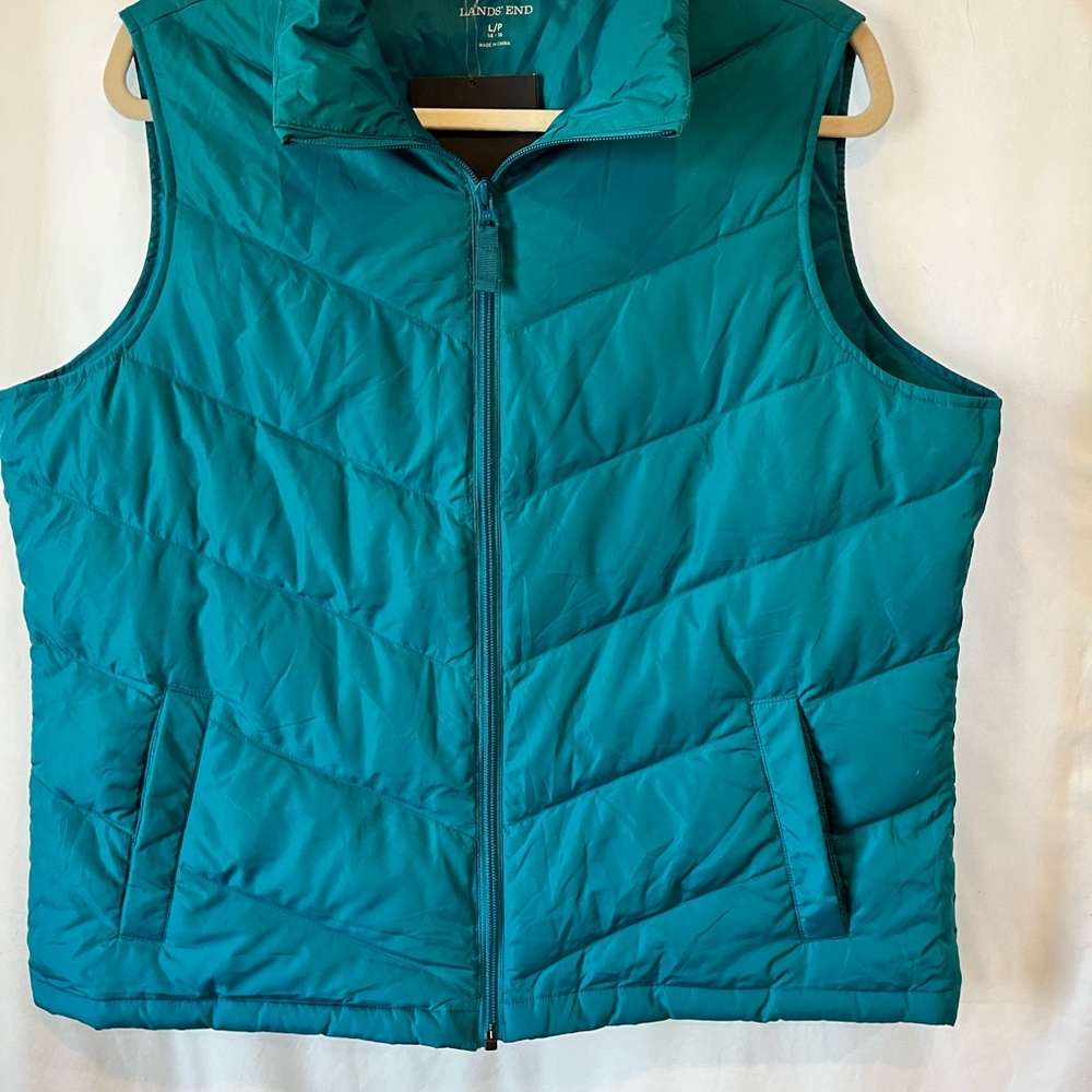 Women's Vibrant Teal Down Vest from Lands End size PL